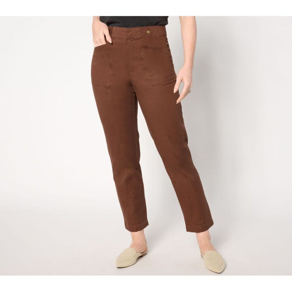 Truth + Style Women's Petite Pants 10P Twill Straight Leg Ankle Brown